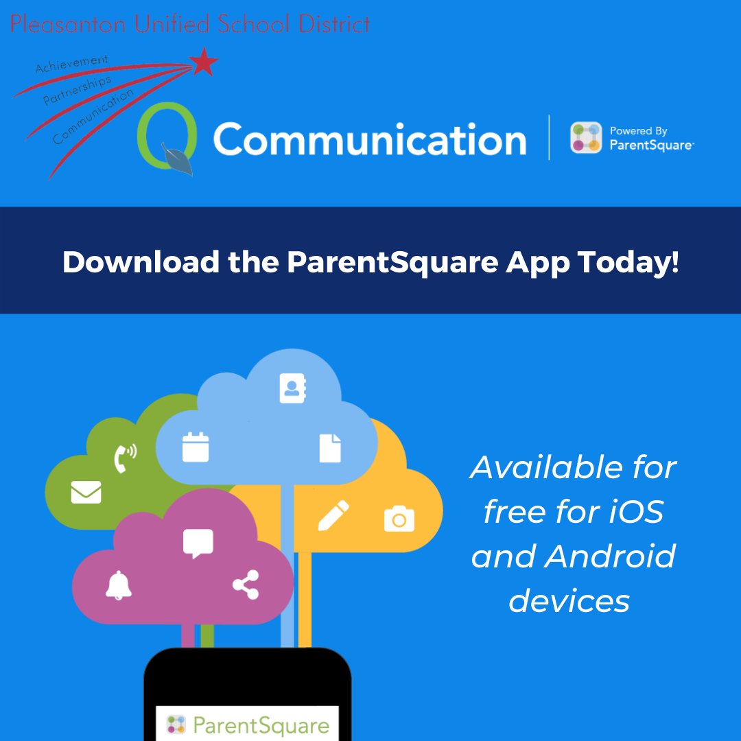 PleasantonUSD's tweet photo. Stay involved with your student’s learning and download the ParentSquare app, available for free for iOS and Android devices! https://t.co/HCGJpKjWgk