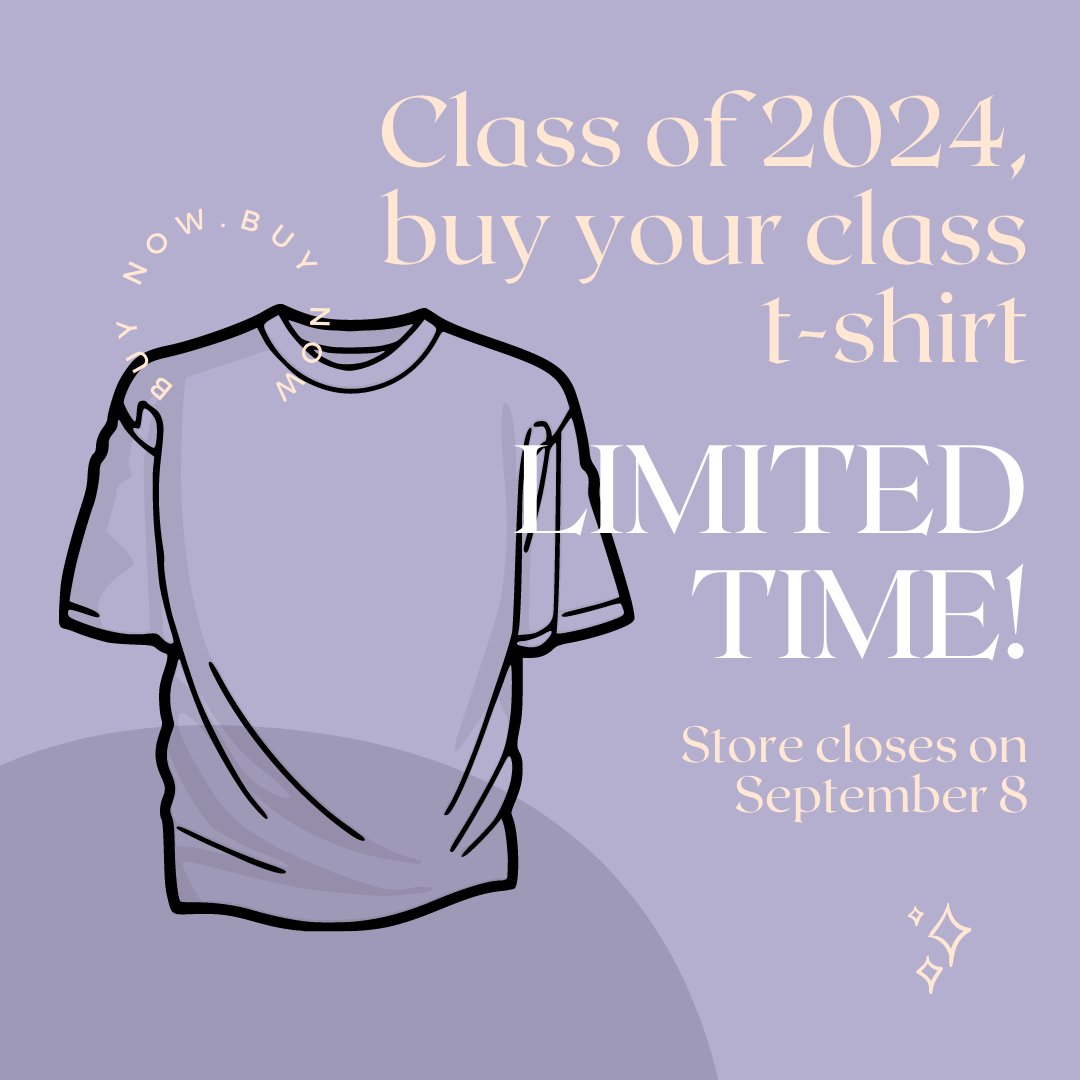 Welcome back, Sophomores!
Sophomore class t-shirts are on sale now for a LIMITED TIME only! The store CLOSES on September 8. Get your shirts today! Please pass this information on to your friends and family.
Link to purchase a shirt: customink.com/g/mnu0-00cg-77…