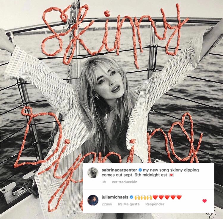 juliaupdateshq's tweet photo. 📲| Julia ha comentado en la publicación de Sabrina Carpenter, ella ayudó a escribir la nueva canción de Sabrina “skinny dipping” junto a JP!! https://t.co/0qI4653O4A