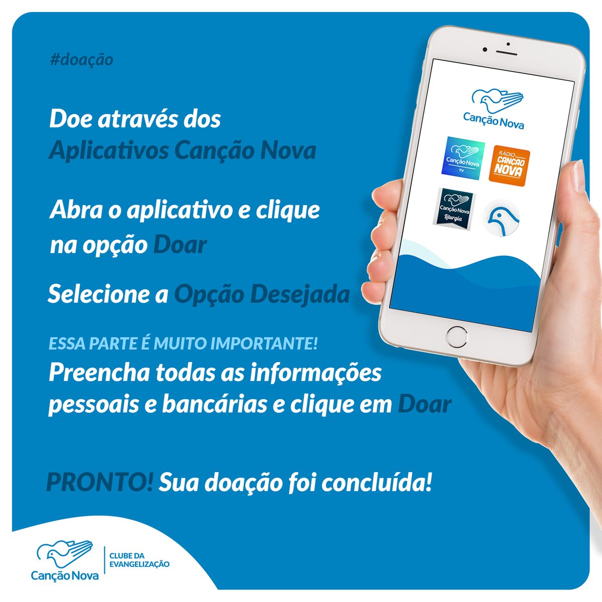 Contribua através dos aplicativos Canção Nova!😊
⠀
Mais informações: clube.cancaonova.com ou ligue 📞(12) 3186 2600 que também é whatsapp.

#cancaonova #oracao #evangelizar #generosidade #doacao #contribuir