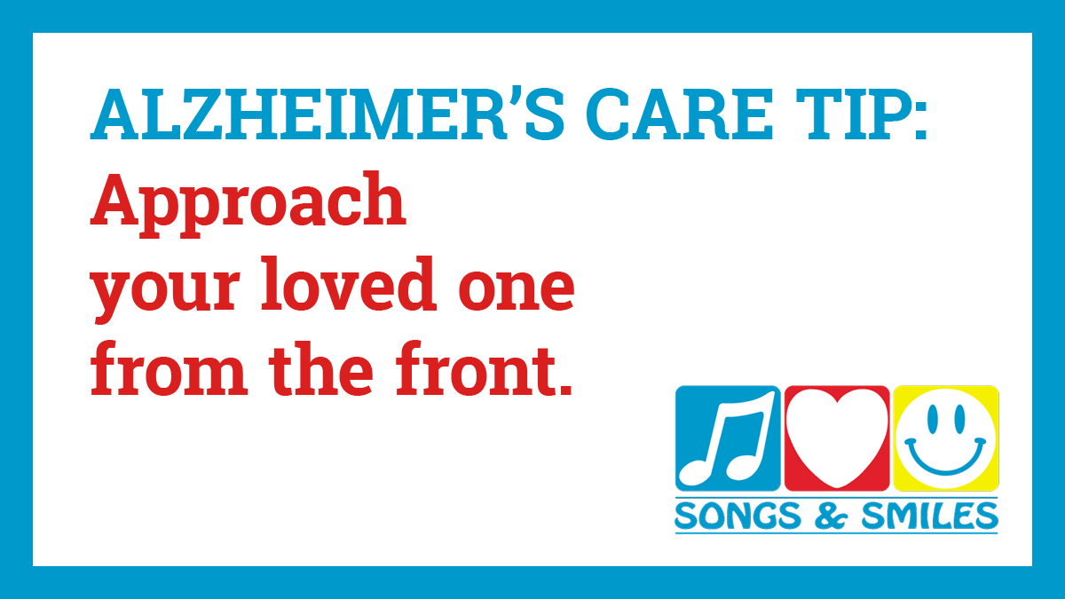 SongsSmiles's tweet photo. Don't sneak up from behind or try to surprise someone who is living with Alzheimer's or another type of dementia. Let them see you coming.  #alz #alzheimers #dementiacare #caretip https://t.co/6ysdEZqlj3