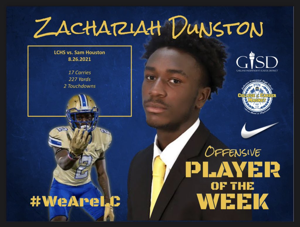 LC_PAT_NATION's tweet photo. Congratulations to @ZechForSix on being @LCHS_Patriots Offensive Player of the Week! 
#WeAreLC 🔵🟡#RecruitLC #HTT https://t.co/9A4Bfe20IL