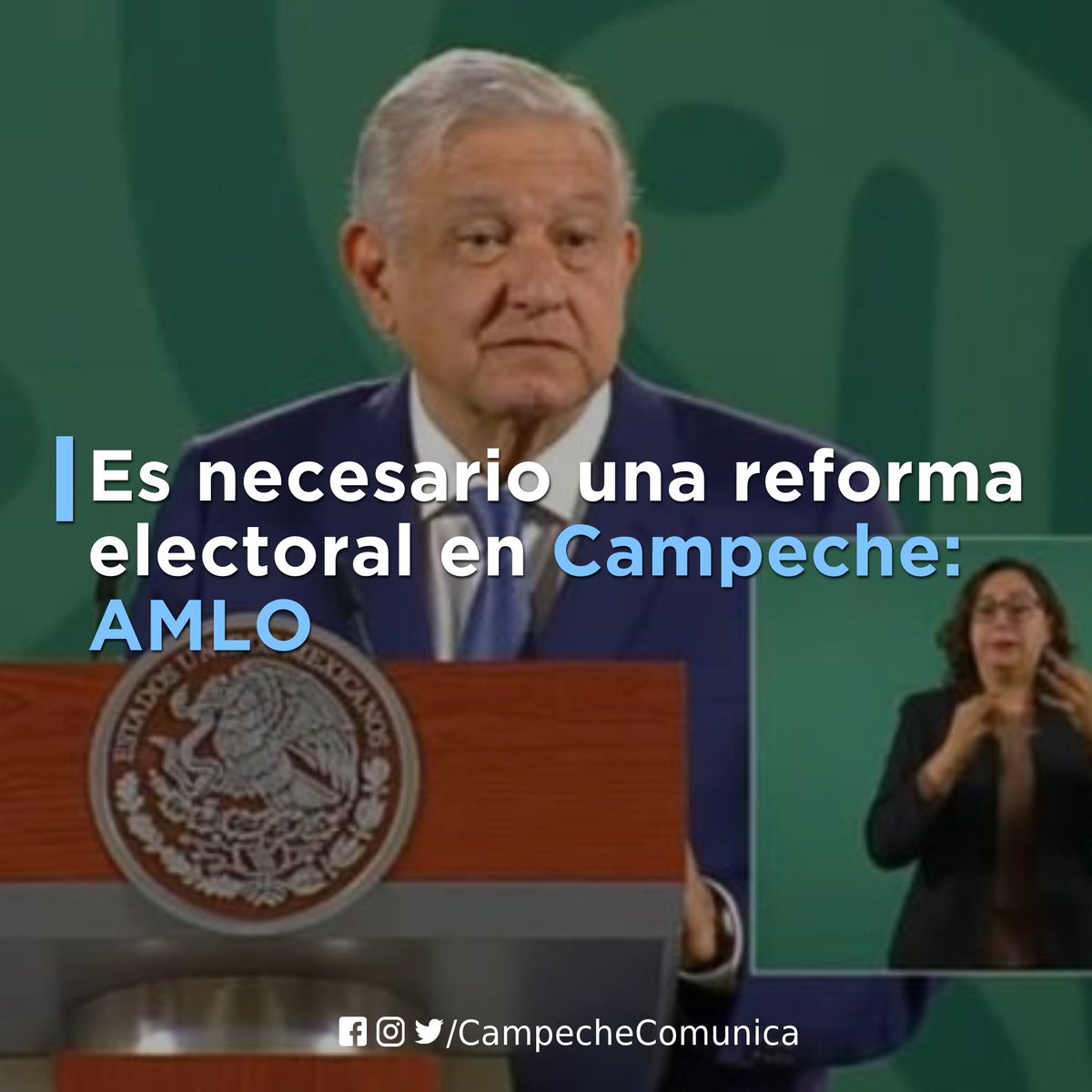 CampComunica's tweet photo. ➡ El presidente @lopezobrador_  reprochó que no se haya difundido suficiente información, ni que el TEPJF haya citado a conferencia de prensa para dar a conocer los resultados del recuento de votos de la elección en #Campeche, y aseguró que es necesaria una reforma electoral🗳 https://t.co/XOI0szKETx
