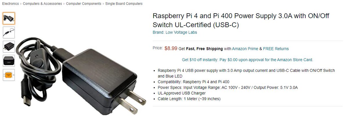 Raspberry Pi 4 Power Supply (UL-Certified) with USB-C cable and ON/OFF switch now available on the Low Voltage Labs Amazon store. On sale for a limited time for only $8.99! amazon.com/dp/B091XZCL73 #rpi #RaspberryPi