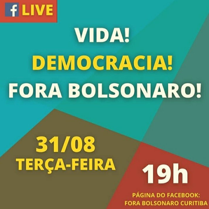 Amanhã será o dia das lives!

Live de frente ampla pela VIDA, pela DEMOCRACIA, pelo FORA BOLSONARO!

Partidos, centrais sindicais, entidades e movimentos. O povo unido contra a barbárie.

Acompanha na página "Fora Bolsonaro Curitiba"

#pdt12 #amt12 #politica #mulheresnapolitica