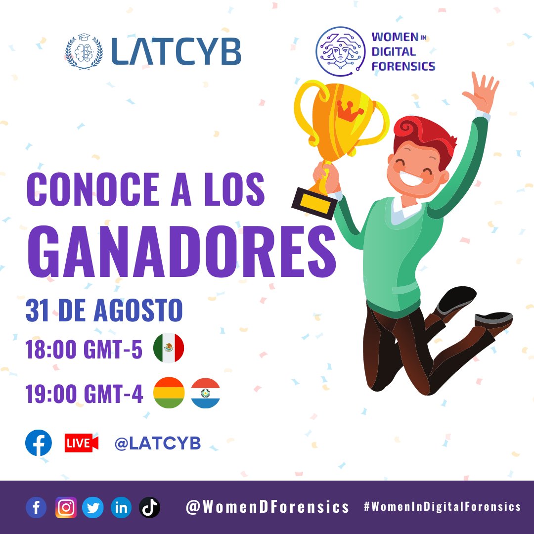Ya falta poco para conocer a los ganadores!🤩
Recuerda que tienes hasta mañana para participar.😊
#womenindigitalforensics #DigitalForensics #scholarship