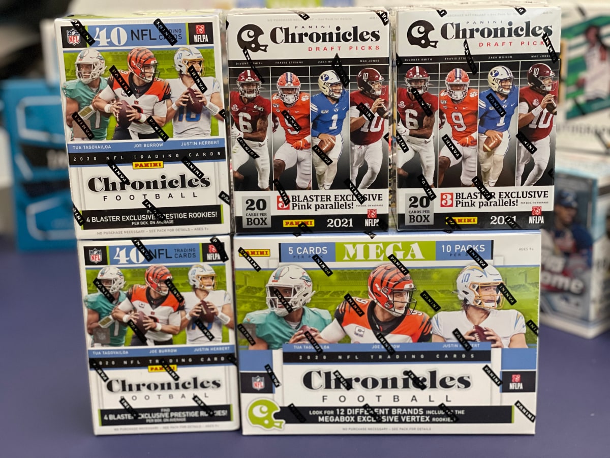 NFL Chronicle Group Break!
2020 - 1x Mega & 2x Blasters. 2021 Draft Picks - 2x Blasters.

Just $20 for 4 random teams, incl BMWT.

Ripping live on https://t.co/sLQ0BFYmnU today at 9pm PST or tomorrow at 4 pm PST, depending on how quickly it fills. https://t.co/vd2UNvMJNA