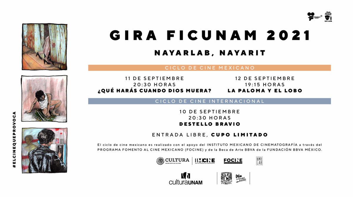 FICUNAM's tweet photo. La #GiraFICUNAM2021 también tendrá presencia en septiembre en Tepic, Nayarit en #NayarLab 🎬👇🔥 https://t.co/KbV0ItaJW4