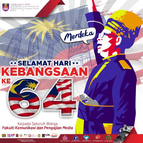 iprmsamelaka's tweet photo. Dari semua warga Fakulti Komunikasi dan Pengajian Media UiTM, kami mengucapkan,
Selamat Hari Kebangsaan Ke-64 🇲🇾 #Malaysiaprihatin
#IPRM
#IPRMSA
#IPRMSAUiTMMelaka
#PublicRelations
#UiTMMelaka
#UiTMdihatiku
#KITAUiTM https://t.co/7DkyugbYrP