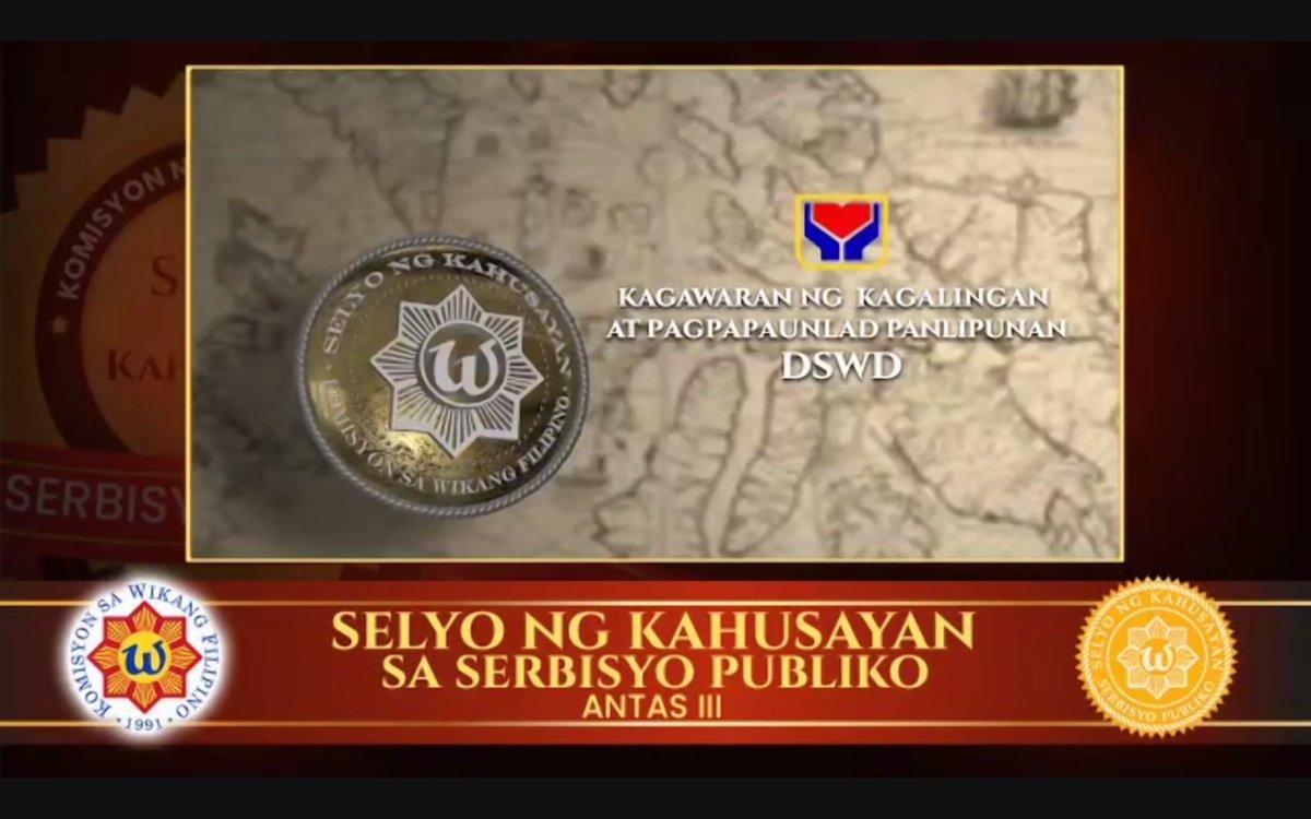 dswdserves's tweet photo. Ginawaran ang Kagawaran ng Kagalingan at Pagpapaunlad Panlipunan ng Selyo ng Kahusayan sa Serbisyo Publiko Antas III sa pagtatapos ng selebrasyon ng Buwan ng Wikang Pambansa sa pangunguna ng KWF.

Maagap at Mapagkalingang Serbisyo! #DSWDMayMalasakit
#SelyoNgKahusayan2021 https://t.co/7RZbbyvs6x