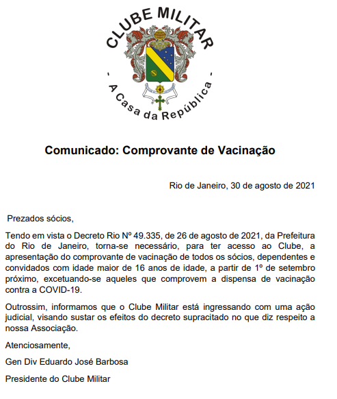 gen_barbosa's tweet photo. Comunicado: Comprovante de Vacinação https://t.co/68bQ4edxUy