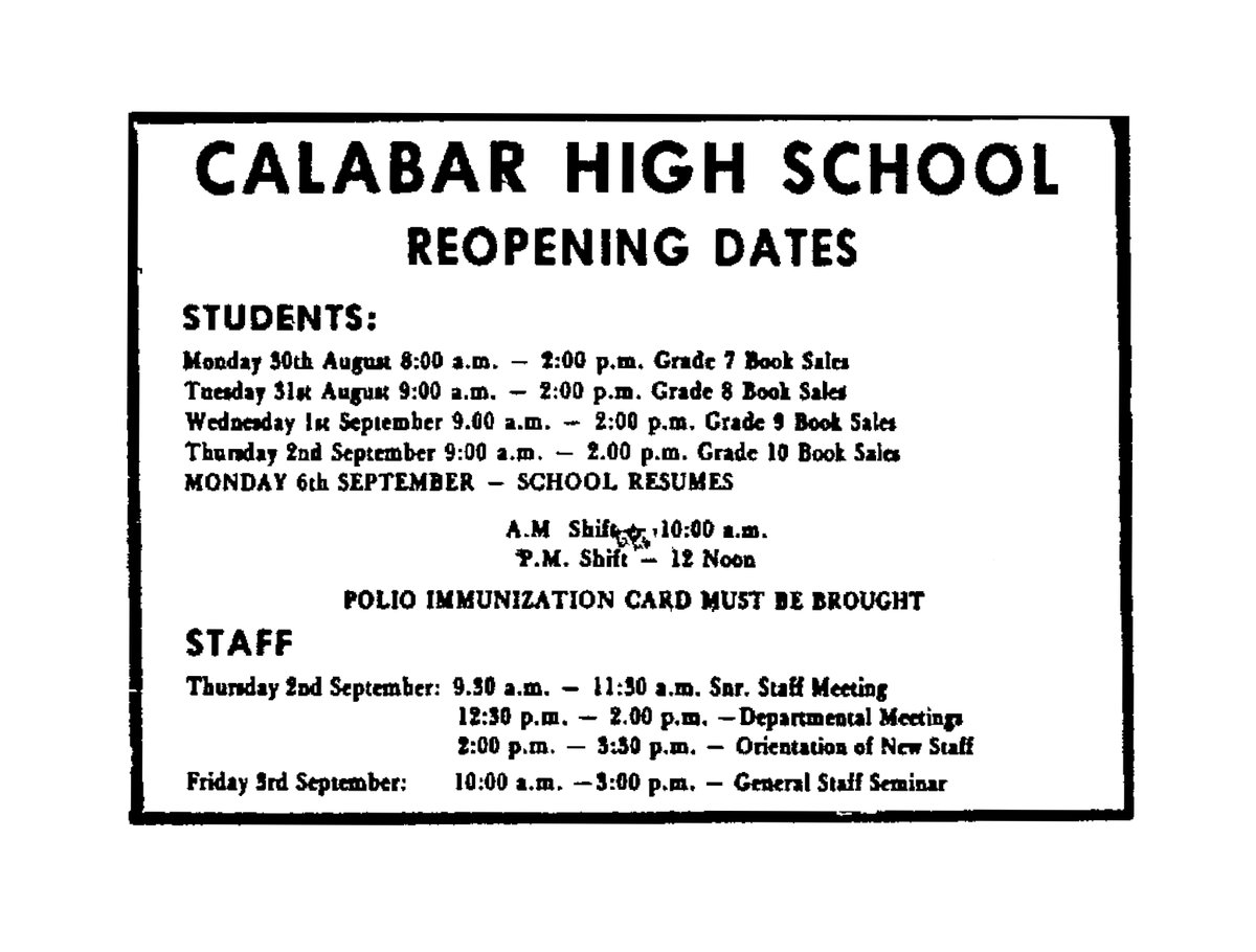 GLNRArchives's tweet photo. FROM THE ARCHIVES: AUGUST 1982
Calabar High request Polio Immunization Card as school reopened. https://t.co/irvjvMOCDz