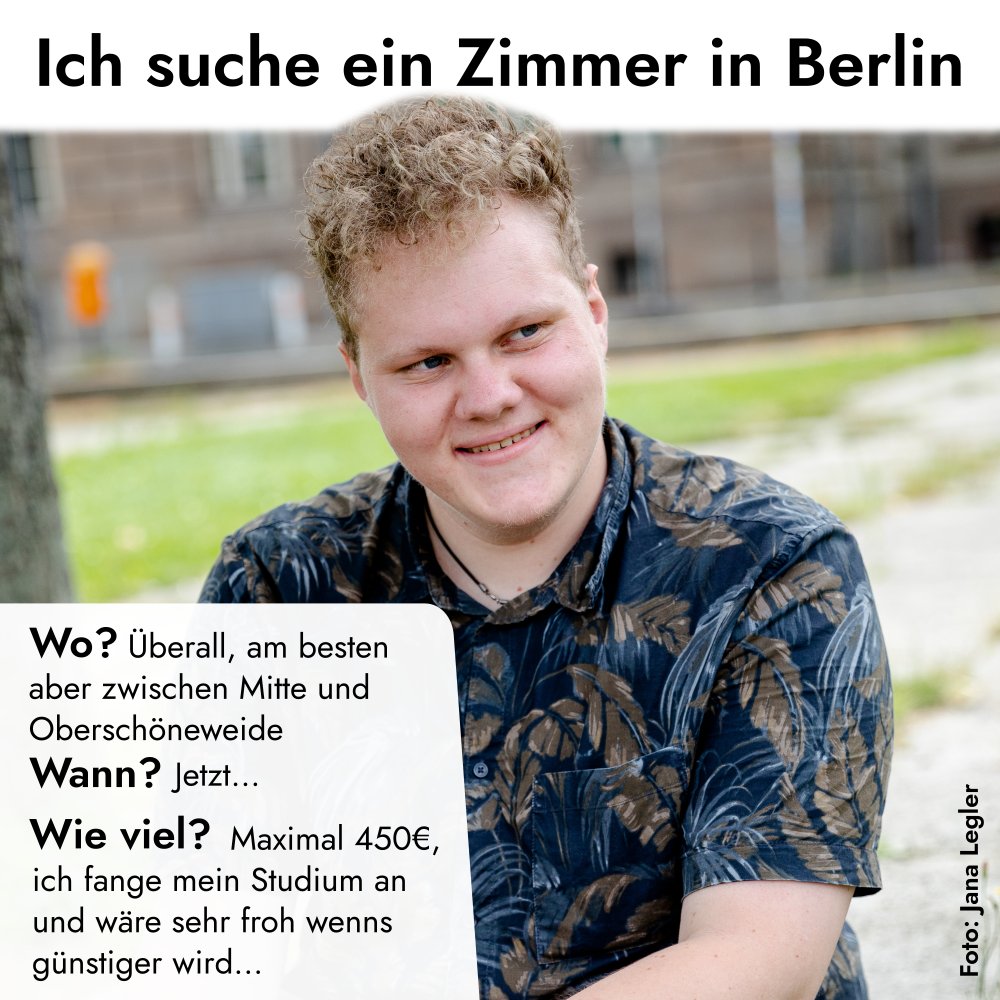 Hilfe, ich muss aus meiner Wohnung raus. Wenn jemand Zimmer in #Berlin kennt freue ich mich über hinweise! (1/4)