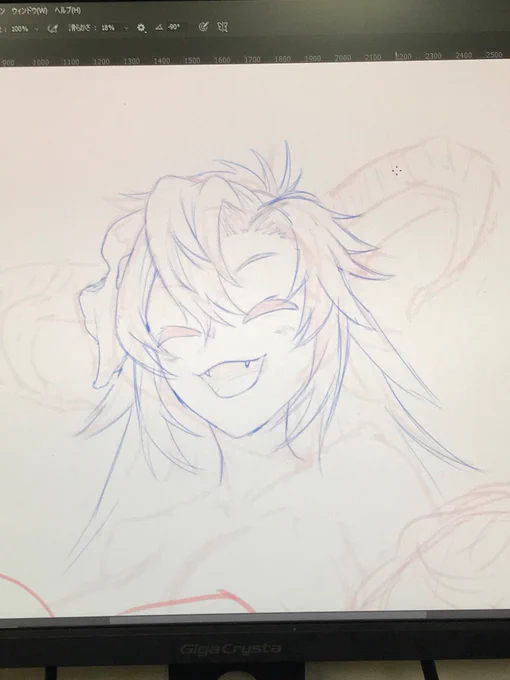ちょっと絵の制作手順大幅に変えて描いてみてるんだけど、ラフのあとに極細ペンで下書き挟んでみたら線画だいぶ整理されてアリよりのアリだなこれってなってる。 