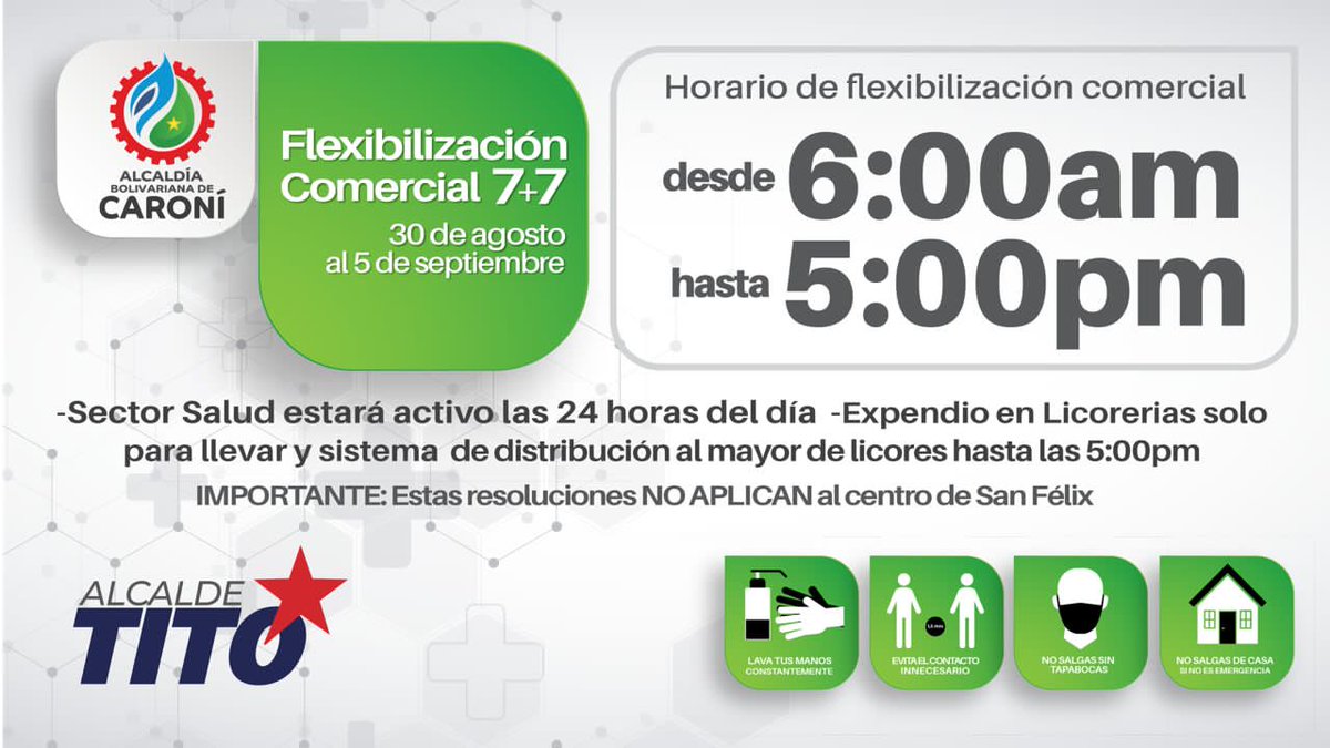 OviedoPSUV's tweet photo. Vecina, vecino; el método 7+7 ha demostrado ser el más efectivo hasta ahora. Por eso, vamos a una nueva semana de flexibilización a partir de hoy.

#FlexibilizaciónConsciente
#VamosCiudadGuayana https://t.co/xXD92jrbu6