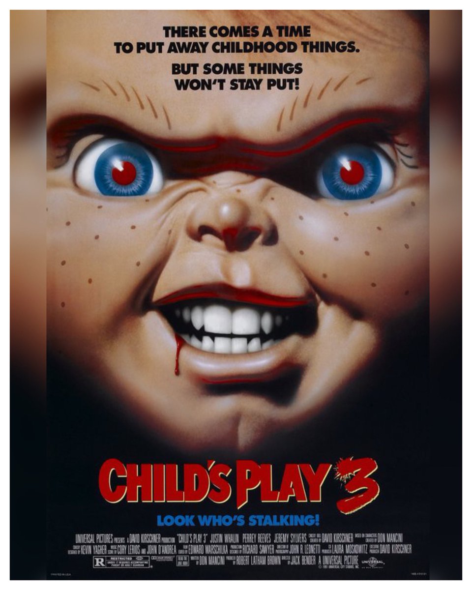 WreckLeaguePod's tweet photo. 30 Years #ChildsPlay3 Starring: #JustinWhalin #BradDourif #JeremySylvers #PerreyReeves #DeanJacobson #TravisFine #DonnaEskra Directed By: #JackBender #ChildsPlay ๐ช https://t.co/tpVDPXH14o