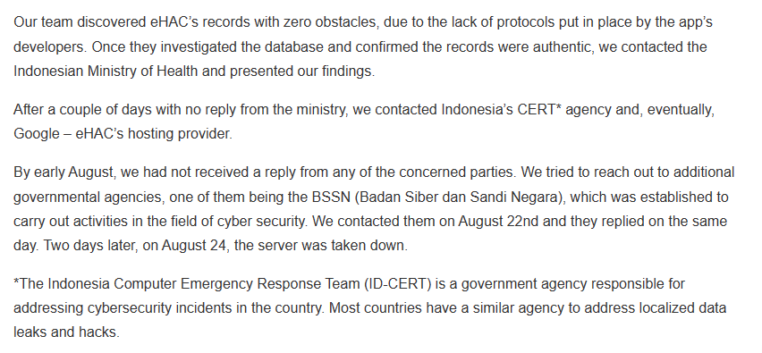 Jangan cuman baca tweet headlinenya, the full report paints a very ugly picture. Gue coba jelasin pake layman terms

1. Kemenkes sama sekali tidak memberikan respon kepada temuan vpnMentor. Penindakan terhadap celah keamanan yang ditemukan, dilakukan oleh BSSN.