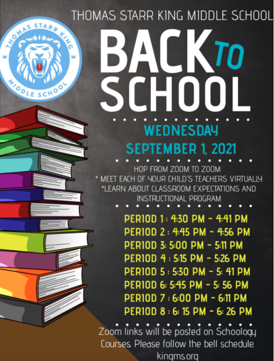 TSKingMagnetLA's tweet photo. Parents/Guardians, "Back to School Night" is on Wednesday, Sept. 01, 4:30 pm - 6:30 pm via Zoom.  See the flyer below for details. https://t.co/bsHYeRMC0o