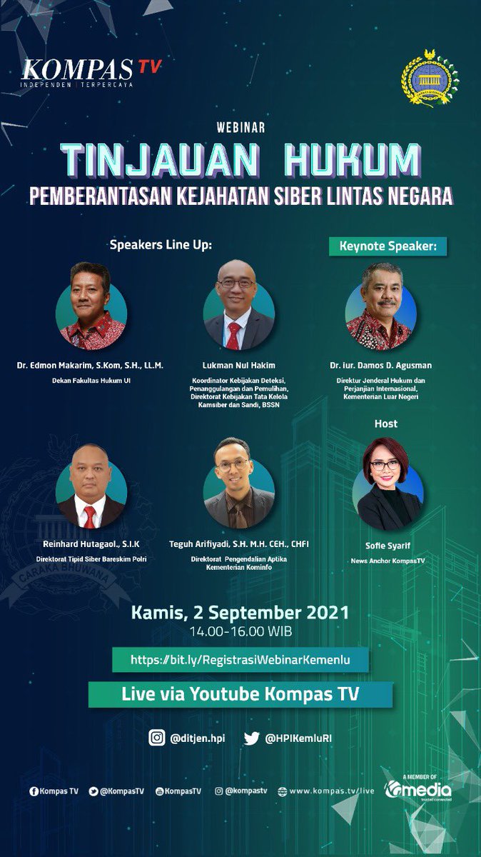 1. Bagaimana kesiapan perangkat hukum dan langkah kerja sama internasional dalam mencegah dan memberantas kejahatan siber lintas negara secara keseluruhan? Saksikan pembahasan selengkapnya pada webinar yang berjudul, “Tinjauan Hukum: Pemberantasan Kejahatan Siber Lintas Negara.”