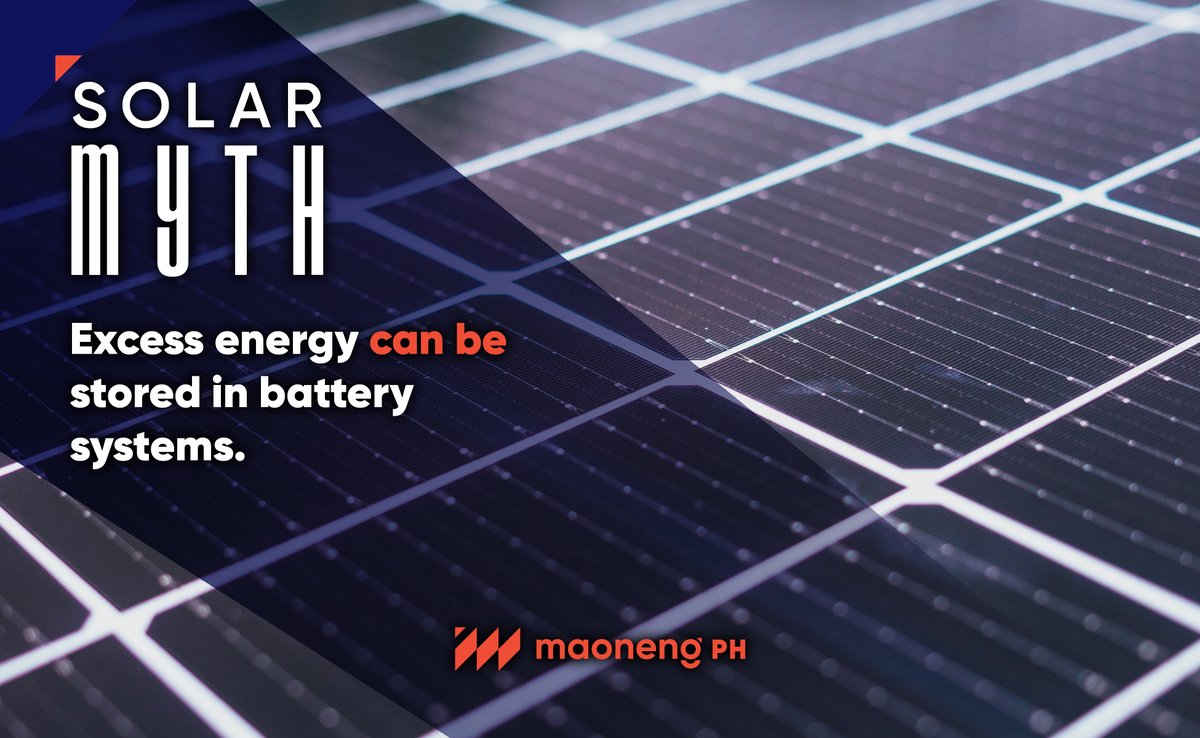 MaonengPh's tweet photo. Solar Energy Myths
Excess energy can be stored in battery systems.
If you are living on the grid, your system is connected to the electricity grid, thus you would benefit from a net metering system. https://t.co/S88gV7Rasf