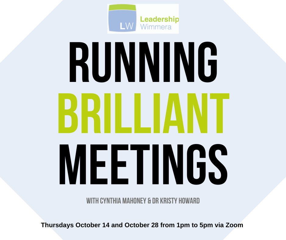 LeadersWimmera's tweet photo. Maximise engagement and make your meetings worthwhile with our latest program - Running Brilliant Meetings! 

What's it all about? We'll let facilitators @cynth_mahons and Kristy walk you through what to expect: https://t.co/RFuAxld8vs

@The_WDA @grimble_j @chriswimmera https://t.co/MoHQPlF7Eh