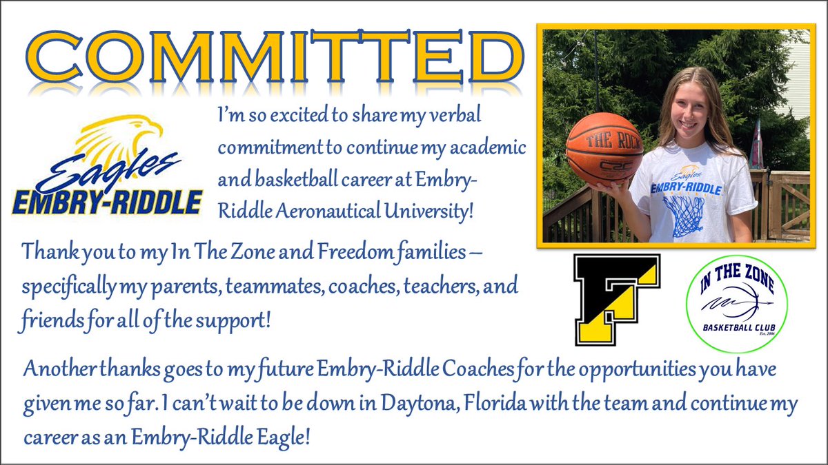 Can't wait for the next chapter!
🌴Embry-Riddle 2026 🌴
<a href="/IntheZone_Sport/">In The Zone Basketball Club</a> <a href="/ERAUWBasketball/">Embry-Riddle Women’s Basketball</a>  
#GoERAU <a href="/GirlsFHSBballPA/">Freedom Girls Basketball</a>