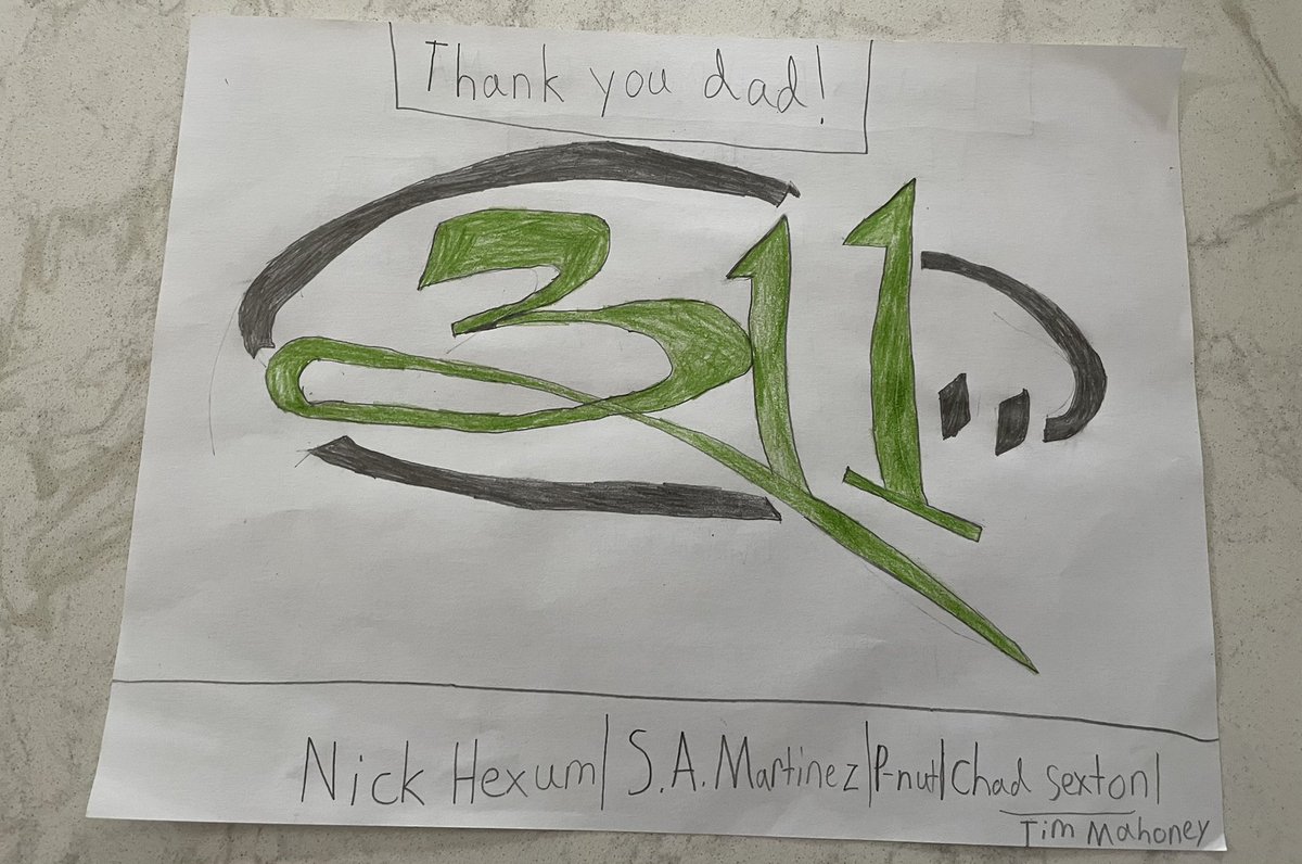 ONIE48's tweet photo. @NickHexum Brought my 10 year old son to his 1st 311 show in Boston on Saturday. He was beyond pumped and we rocked out. My first show at Trax in VA circa 1996. Woke up SUN to best concert souvenir I will likely ever have. https://t.co/ZdbE5hMAUA