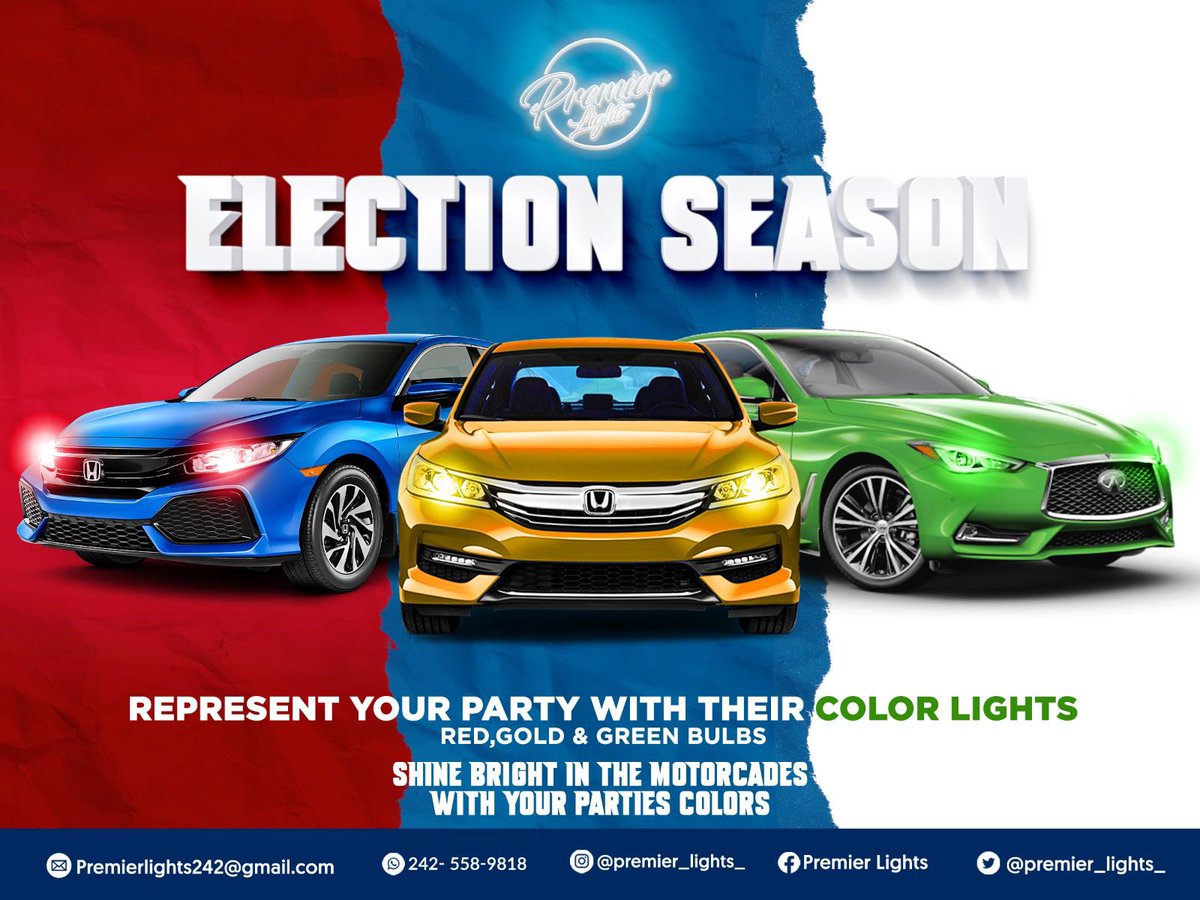 premier_lights_'s tweet photo. Election season is here❗️what better way to represent your political party than with dazzling✨lights? Contact (242)558-9818
#premierlights #bahamianelection #explore #headlights #fnm #plp #dna #freenationalmovement #progressiveliberalparty #democraticnationalalliance https://t.co/yKzOCHPF8Y