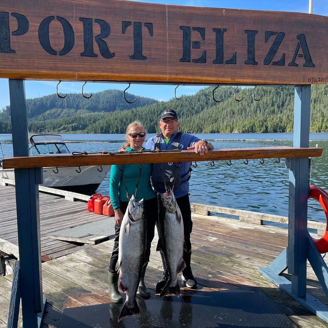 Our last day of fishing at @lodgePort. Had to stop because we had reached our limit! That's two spring salmon -- a 26 pounder and a 19 pounder. Great way to end our trip! #bcfishing #fishingbc #salmonfishing #fishingvancouverisland #nootkasound