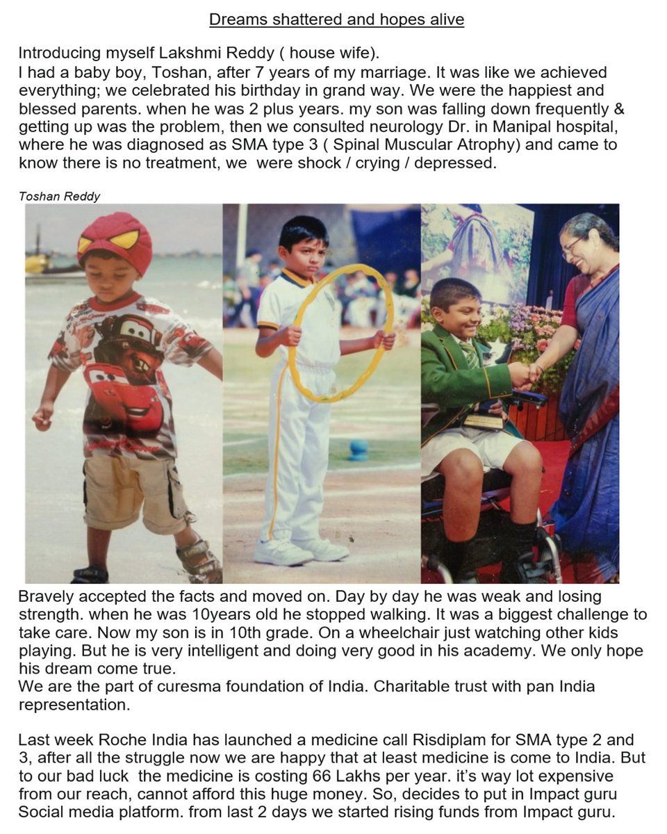 Our #SMArtWarrior Toshan Reddy used to walk until 10 years of age. Though initially shocked with his diagnosis, his strong parents are the pillars of support for this intelligent boy, now in class 10. They are waiting for access to SMA drug #Evrysdi . #BattleAgainstSMA #SMAckSMA