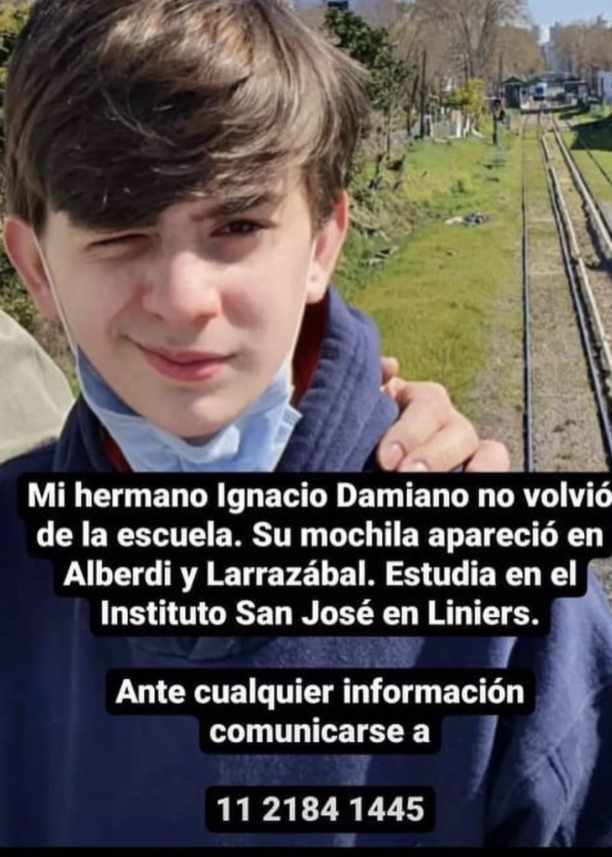 Marianaarias's tweet photo. Ignacio Damiano no volvió de la escuela. Ante cualquier información llamar al 1121841445 https://t.co/gMlR3JQYjd