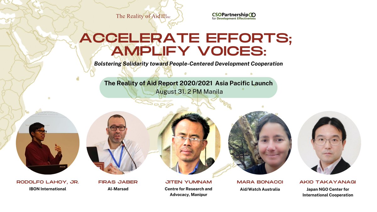 CSOPartnership_'s tweet image. 📣HAPPENING IN A FEW HOURS! The Asia-Pacific launch of the Reality of Aid Report 2020/2021, titled Aid in the Context of Conflict, Fragility, &amp;amp; the Climate Emergency

📆 31 Aug 2021, Tues
🕑 2PM MNL 
✏️ Register: bit.ly/roareport-apla…

#ODA #aid #DevEffectiveness #DevCoop #SDGs