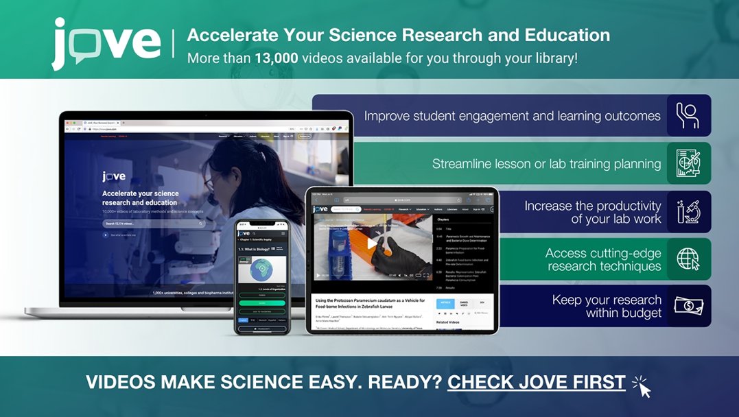 uaflibrary's tweet image. Accelerate your science research &amp;amp; education with
10,000+ videos of laboratory methods and science concepts! Access JoVE at bit.ly/JOVE-at-UAF  [UAF login required]

#JoVE
#sciencevideos