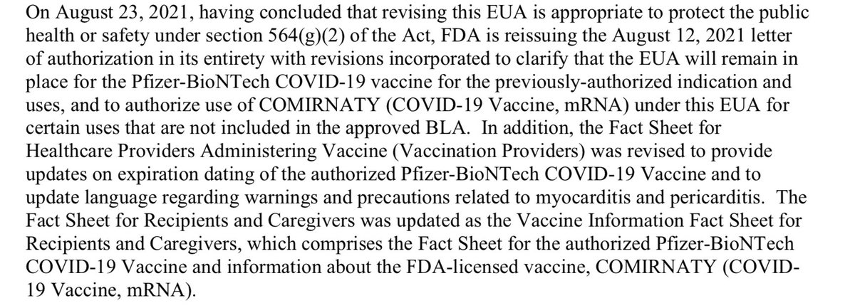 GrampaToops's tweet photo. @magee @RonBorch @DanCrenshawTX Pfizer-BioNTech COVID-19 vaccine and COMIRNATY are 2 different things. COMIRNITY received FDA approval (and does not have the waiver of injury liability). Pfizer-BioNTech COVID-19 vaccine is still only used under the EUA. That’s the one you will get if you get vaccinated https://t.co/YRMLoIGFxA