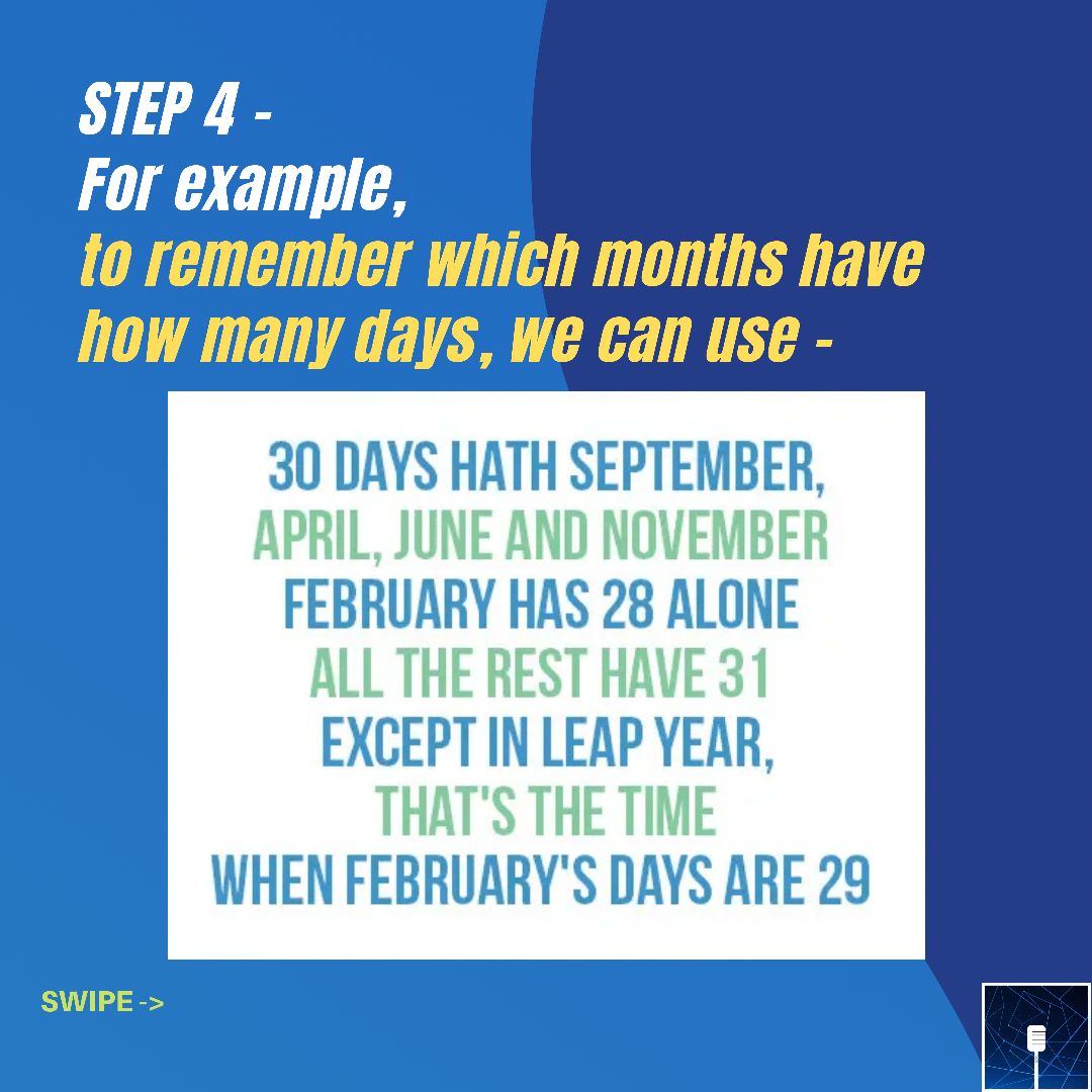 student_nexus's tweet photo. How to Memorize Faster #6
The Ode/Rhyme Mnemonic Technique -Swipe!
Try it out and let us know if it worked!!
#TSSN #education #studentsplatform #tuesdaythoughts #newseries #howtomemorizefaster #oderhymemnemonictechnique #studentsuccess https://t.co/yUDKQdjPpK