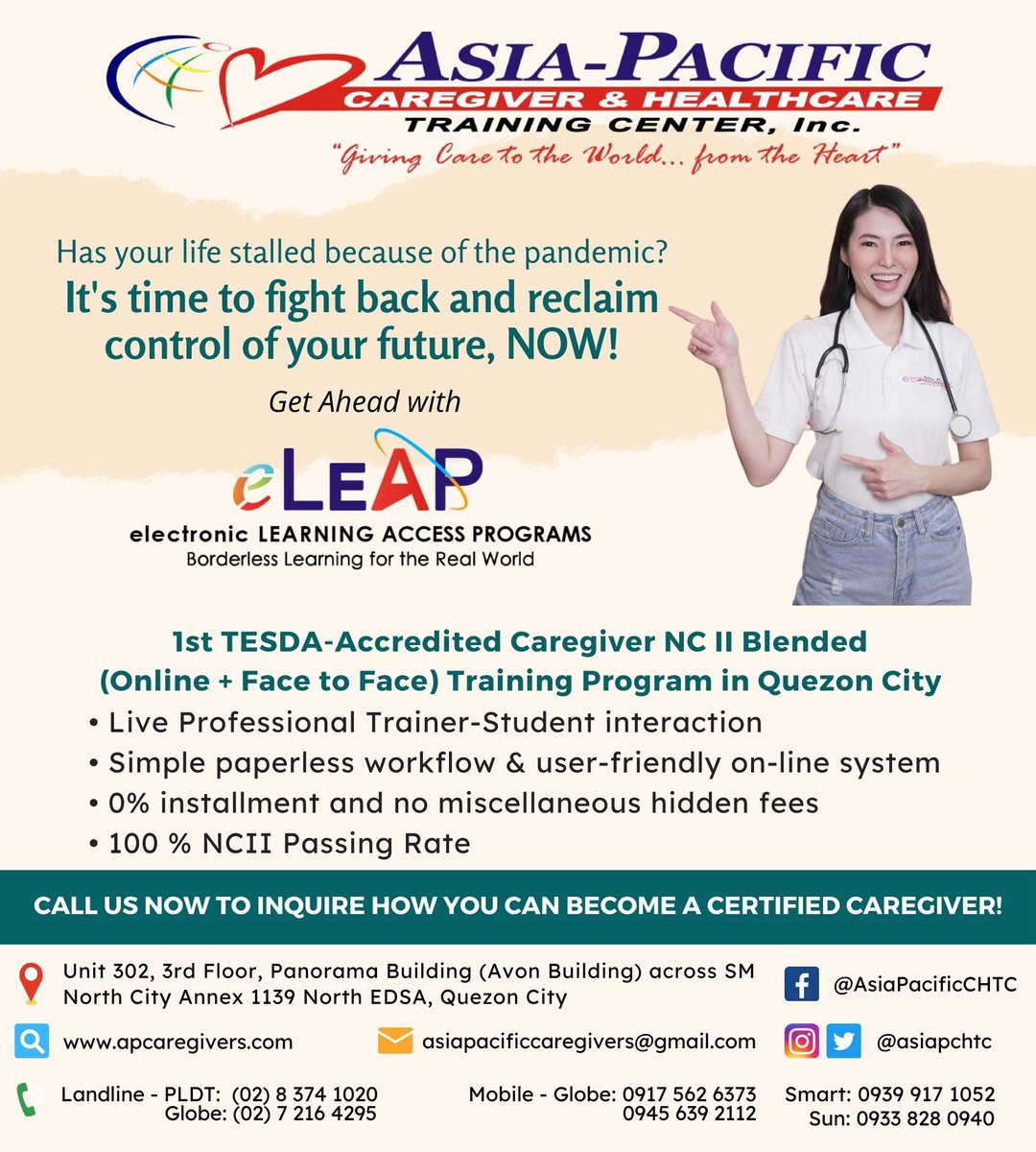 asiapchtc's tweet photo. "Has your life stalled because of the pandemic? It's time to fight back and reclaim control of your future, NOW!"
Enroll &amp; Reserve your slots NOW!    
#blendedlearning #testaaccredited #eleap #elearning #eleapintroducing #1sttesda #1sttesdaaccredited #1staccredited #caregiverncii https://t.co/2sc0nBKwRr