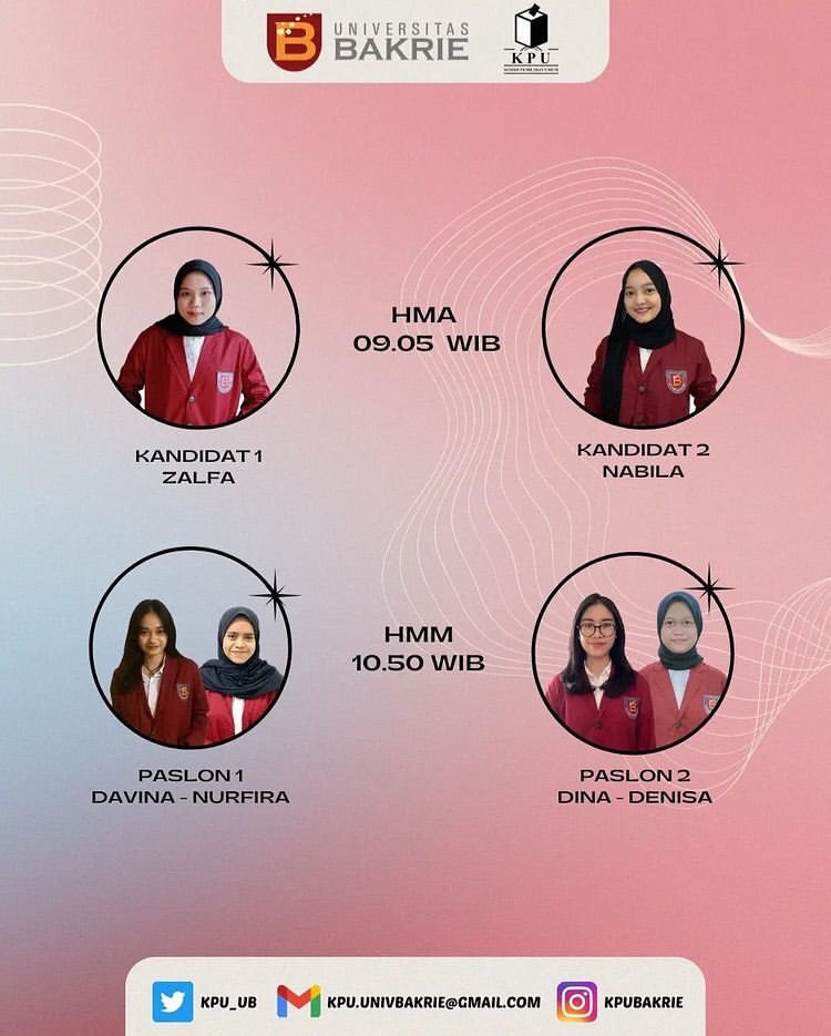 KPU_UB's tweet photo. [FORKRAH DAY-1]

FORKRAH untuk Pemilihan Ketua dan Wakil Ketua BEM dan HMPS periode 2021/2022. 

🗓️: 24 Agustus 2021
🕘: 08.45 - SELESAI
📍: ZOOM MEETING

Jangan sampai lewatkan kemeriahannya yaa!
Tentukan pilihanmu dalam pesta demokrasi Universitas Bakrie 2021🙌 https://t.co/RJxSfagYjR