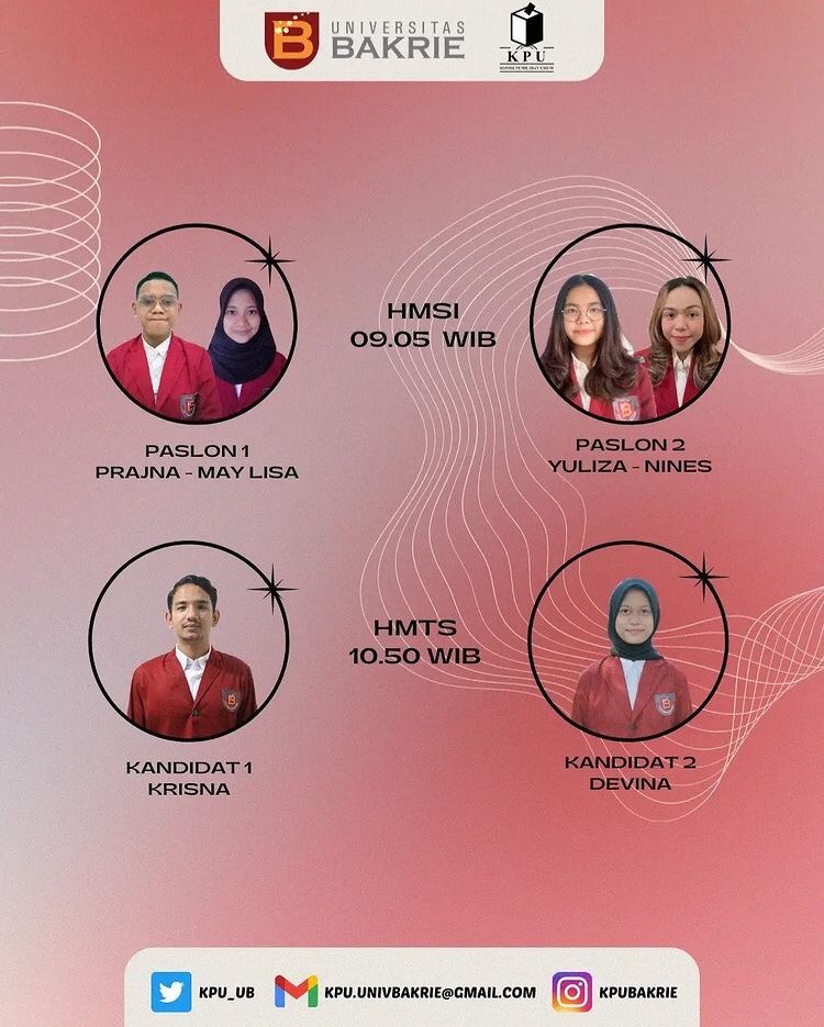 KPU_UB's tweet photo. [FORKRAH DAY-2]

FORKRAH untuk Pemilihan Ketua dan Wakil Ketua BEM dan HMPS periode 2021/2022. 

🗓️: 25 Agustus 2021
🕘: 08.45 - SELESAI
📍: ZOOM MEETING

Jangan sampai lewatkan kemeriahannya yaa!
Tentukan pilihanmu dalam pesta demokrasi Universitas Bakrie 2021🙌 https://t.co/EVNDDkrLmI