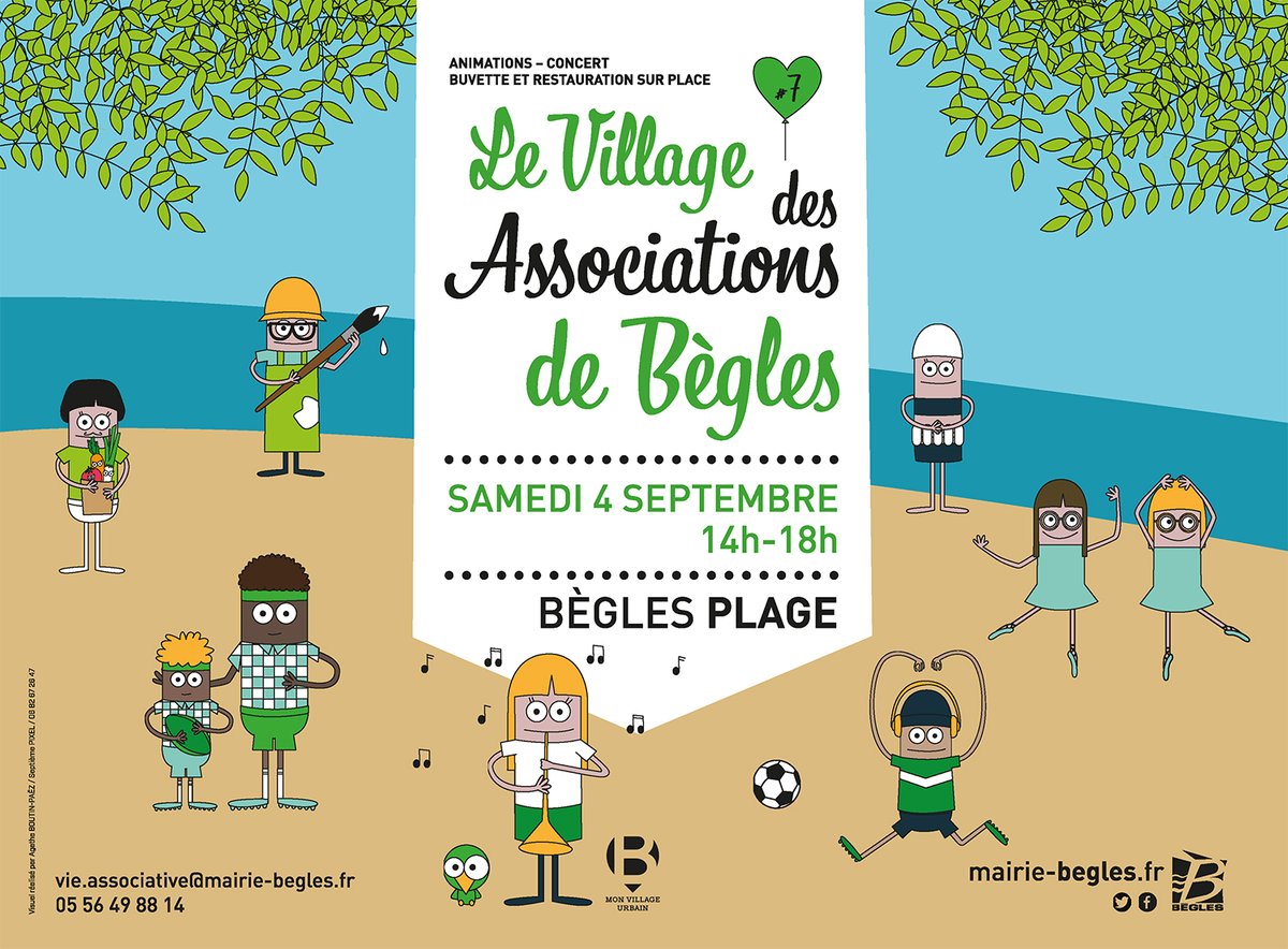 Villedebegles's tweet photo. 📅 Découvrir une nouvelle activité pour vous ou vos enfants 🏓🎨🎼🥋 ? Participez au prochain Village des Associations ☀️😎 + 60 associations locales vous accueillent à Bègles Plage !
📅 samedi 4 septembre
⏰ 14h - 18h
📍 Bègles Plage
#begles #beglesactive #beglesàvisagehumain https://t.co/DTaN2GnBO4