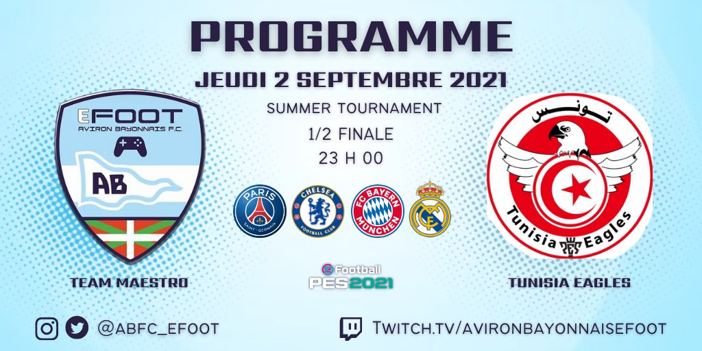 Ce jeudi 2 septembre jour de rentrée scolaire mais aussi jour de 1/2 finale du Summer Tournament by @E_football_T @DICARAGiuseppe3 pour <a href="/abfc_eFoot/">ABFC eFoot</a> contre Tunisie Eagles à 23h00.

📷 By <a href="/JoPap64/">JOPAP</a> 🙏🏾💪🏽

@IraHooliganZ #eFootballPES2021 <a href="/officialpes/">officialPES - Inactive</a> <a href="/play_eFootball/">eFootball</a>