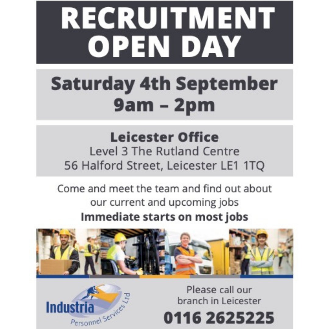Are you looking for a job and don’t know where to start? Come to our open event and speak to our team of experts on how they can help you get into a job! For more information: Tel: 01162625225 . . . . #industria #industriapersonnel #recruitment #newjob #jobless #newcareer