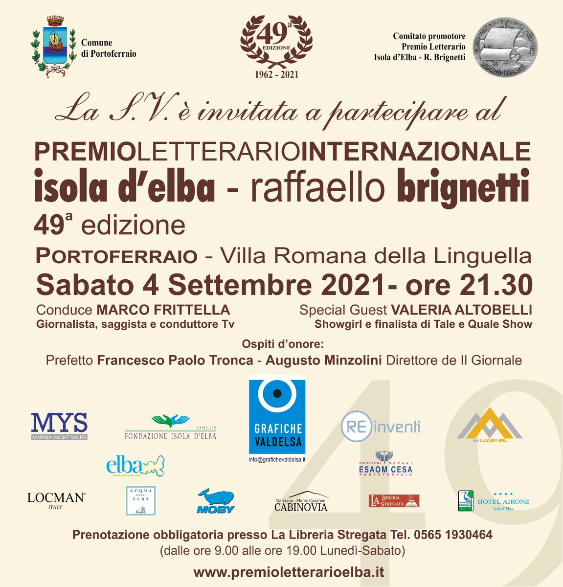 Sabato 4 settembre a Portoferraio il Premio Letterario Internazionale Isola d'Elba - R. Brignetti.