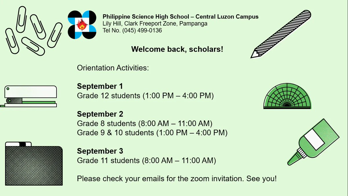 PSHS_CLC's tweet photo. Let us all welcome the exciting S.Y. 2021-2022 with a hopeful heart. Join us for another virtual activities this week.
Please be guided accordingly.
#TruthExcellenceService #HeartofExcellenceinCentralLuzon https://t.co/E6AJ6ipJP1