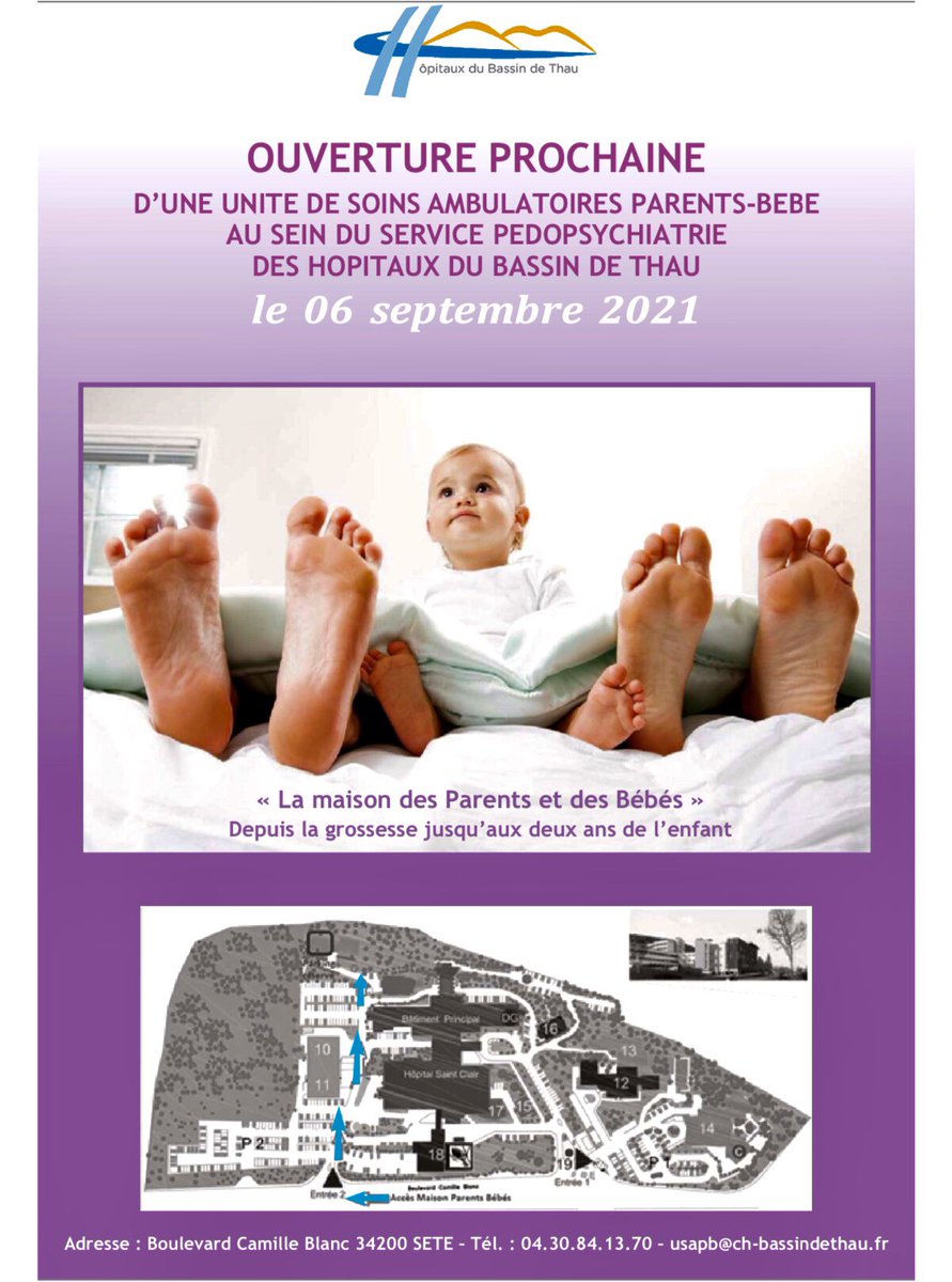 CHBassindeThau's tweet photo. Ouverture de l’unité de soins ambulatoires Parents Bébés #USAPB  pour accompagner la famille de la grossesse aux 2 ans de l’enfant 
La 1ière en #Occitanie 👏
👏 à l’équipe de #pedopsychiatrie du @CHBassindeThau et 🙏 à @ARS_OC d’accompagner ce projet https://t.co/QrPGy6A55e