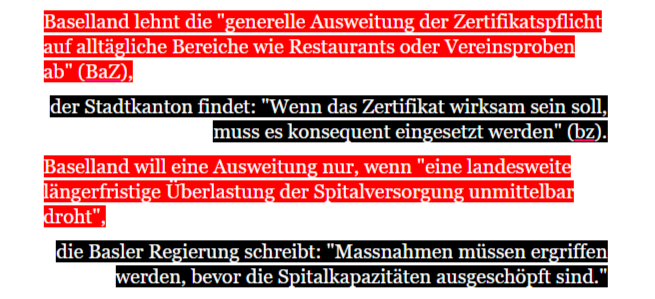 BajourBasel's tweet photo. Das neue #baselbriefing ist da, unter anderem mit einer in kantonsfarben hervorgehobenen Argumente-Schlacht  zu den Covid-Zertifikaten  https://t.co/JL5sI1aAqB https://t.co/pj8cgbnqlF