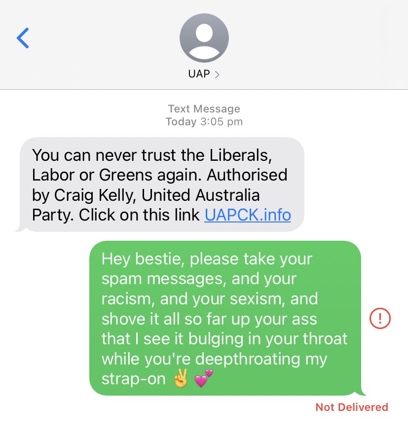 WhoreComplaints's tweet photo. Hi @UnitedAusParty, unfortunately I think you have your return messages disabled on your spam!
Thought I’d reach out to you here so you don’t miss out on some feedback xx https://t.co/8j2te4wsyt
