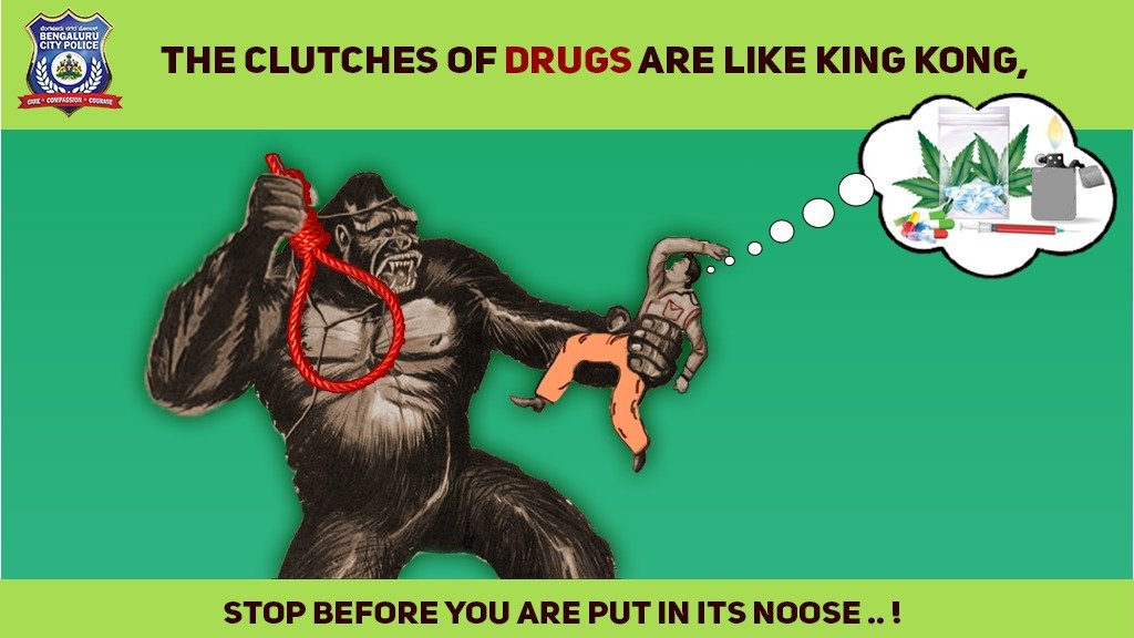 BlrCityPolice's tweet photo. Recovery is hard, Regret is Harder. Life is a gift.
Stop the use, or drugs will be your noose.

ನಶೆಗೆ ಕಟ್ಟುವ ಬೆಲೆ ನಿಮ್ಮ ಜೀವನವಾಗದಿರಲಿ
ಮಾದಕ ಮೋಜು, ನಿಮಗೆ ದುಬಾರಿ ದಂಡ ತರದಿರಲಿ. 

#SayNoToDrugs https://t.co/xdgeJ94SkI