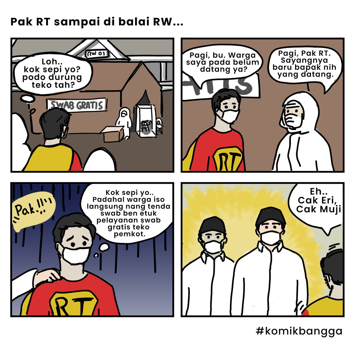 TAKUT SWAB

Komik Bangga kali ini akan menceritakan sebuah realita yg masih sering terjadi di masyarakat. Banyak warga enggan swab, padahal langkah sederhana itu mampu selamatkan nyawa seseorang &amp; juga ikut membantu Surabaya segera pulih menuju zona kuning atau bahkan zona hijau