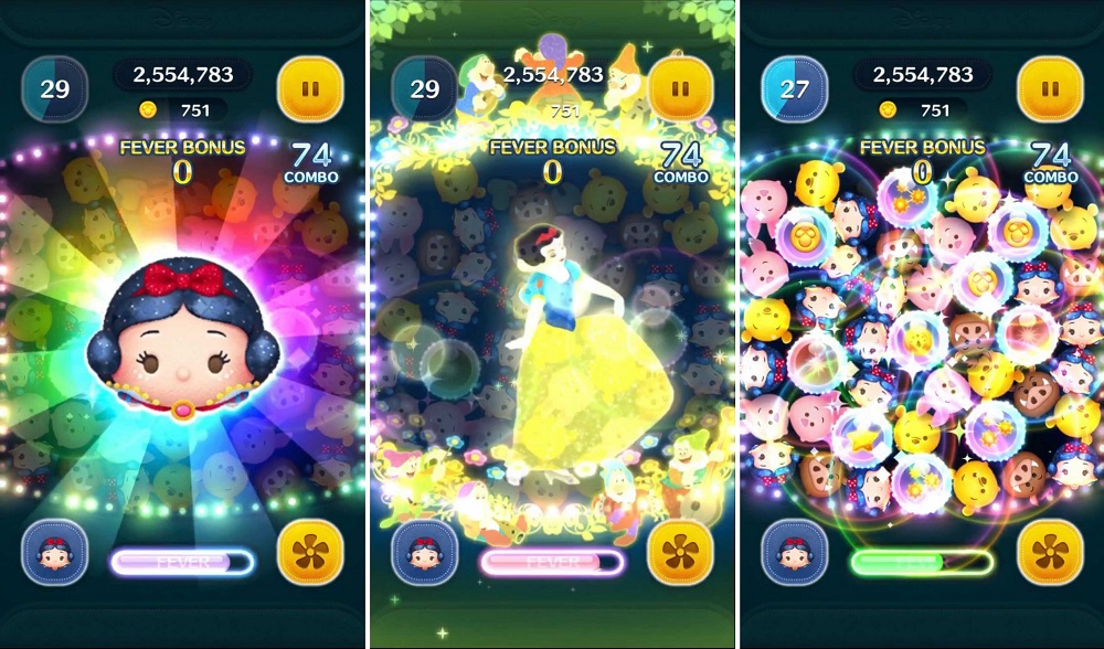 ディズニーゲーム公式 白雪姫 より 新ツム パレード白雪姫 が登場 7人のこびとたちの演奏に合わせて白雪姫がダンスするシーンがスキルに おまけ効果として フィーバーに入ると画面にあるボムが広範囲ボムになるよ Line ディズニー ツムツム