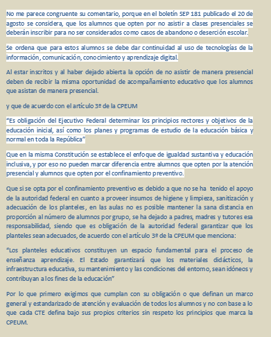espi330's tweet photo. @delfinagomeza @Fernand40225918 @SEP_mx @CanalOnceTV @canalcatorcemx @tveducativamx No estoy de acuerdo con su comentario, de la manera mas atenta le solicito se establezca un modelo de atención y evaluación educativa general y estandarizado para los alumnos que hayan optado por la educación no presencial. https://t.co/MdRZdco5oC